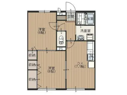 コンフォート丸山台(2DK/2階)の間取り写真