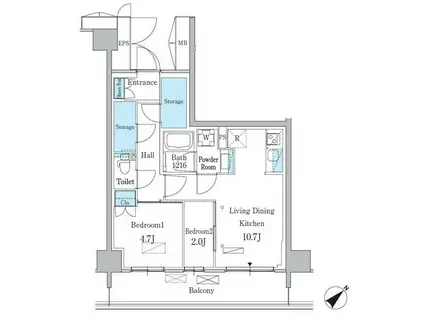 パークアクシス品川南大井パークフロントパークアクシスシナガワミナミオ(2LDK/6階)の間取り写真