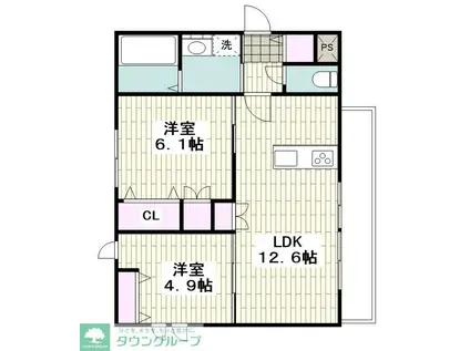 HERITAGE GARDEN ウエスト(2LDK/2階)の間取り写真