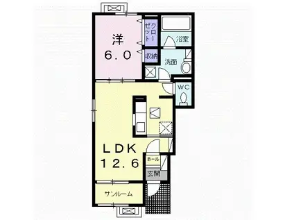 PO PO 月(1LDK/1階)の間取り写真