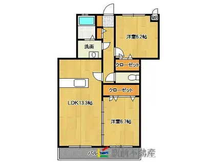 ソレーユA棟(2LDK/2階)の間取り写真