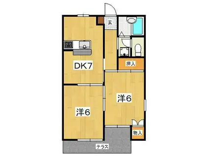 メゾン中庭(2DK/1階)の間取り写真