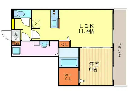 プレジールB棟(1LDK/2階)の間取り写真