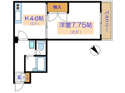 サンライズ(1K/4階)の間取り写真