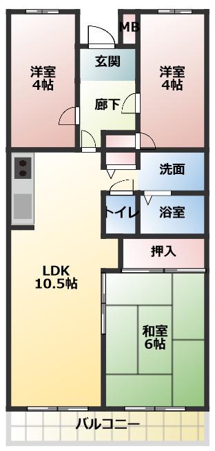 クレール弐番館(3LDK/4階)の間取り写真
