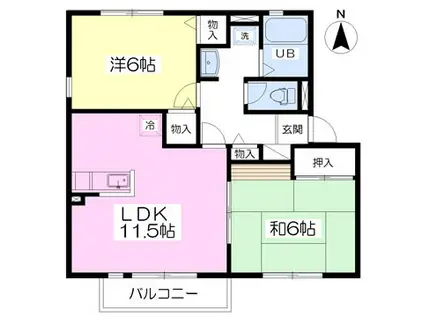 サンコートB(2LDK/2階)の間取り写真