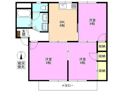 ジョイフル・タウン A/B(3DK/2階)の間取り写真