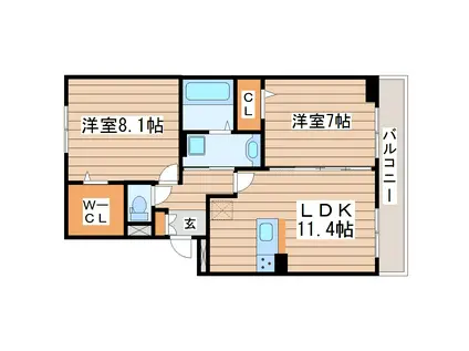ボナールK(2LDK/3階)の間取り写真