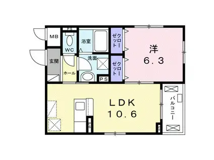北総線 新柴又駅 徒歩9分 3階建 築3年(1LDK/2階)の間取り写真