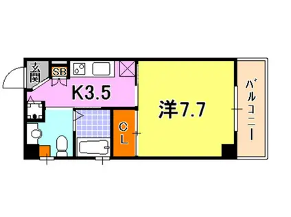 シティフラット三宮東(1K/2階)の間取り写真