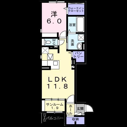 ラ ペ フランII(1LDK/1階)の間取り写真