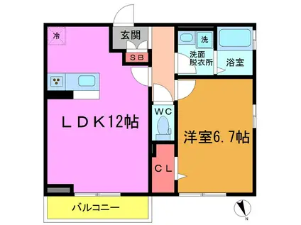 アウラ西船(1LDK/1階)の間取り写真