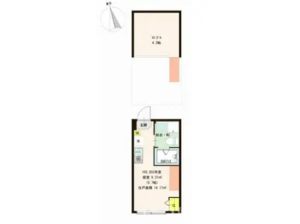 ルカセレーノ(ワンルーム/2階)の間取り写真