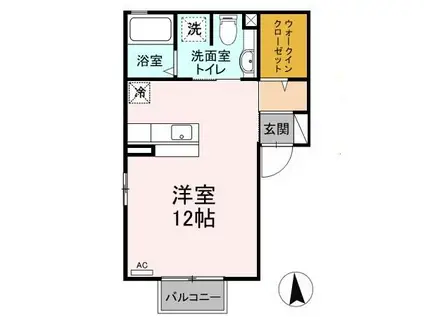 アムール(ワンルーム/2階)の間取り写真