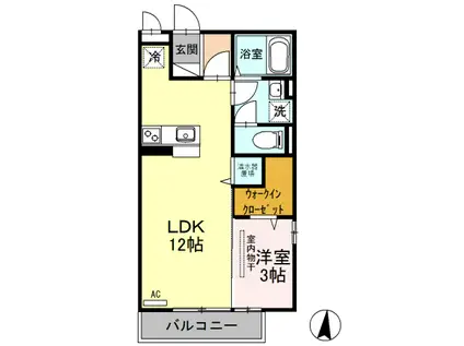 インペリアルコートA棟(1LDK/2階)の間取り写真