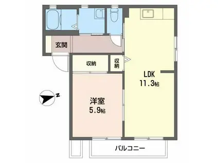 バリュージュ王子B(1LDK/2階)の間取り写真