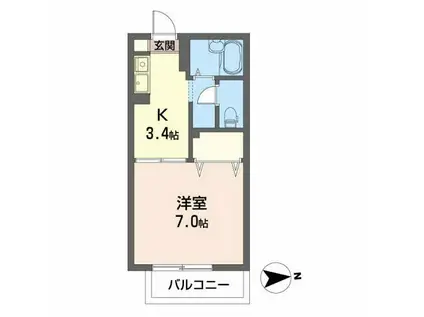 ディアス長町南(1K/2階)の間取り写真