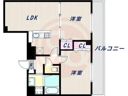 ラ・ヴィラ阿倍野(2LDK/7階)の間取り写真