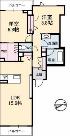 アヴェニール府中(2LDK/2階)の間取り写真