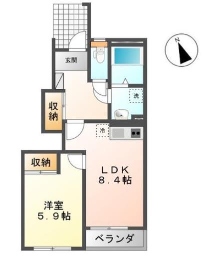 ＪＲ東北本線 北上駅 徒歩39分 2階建 築18年(1LDK/1階)の間取り写真