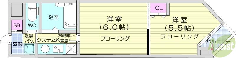 バリュー大和町(2K/3階)の間取り写真