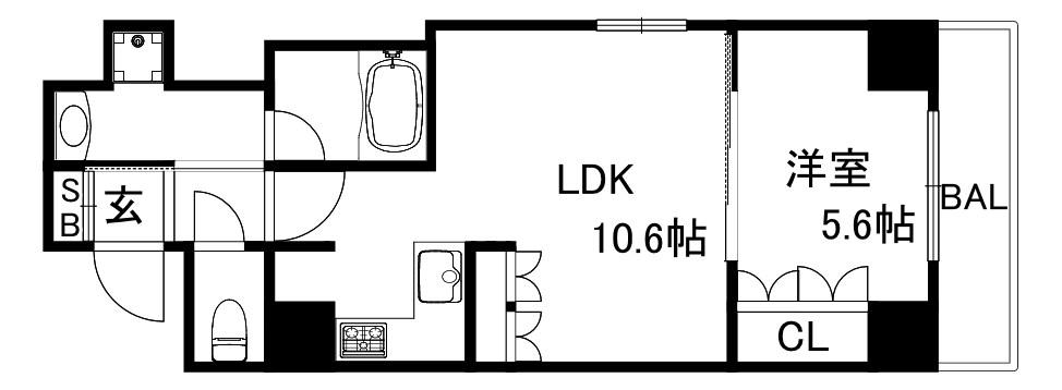 リーガル神戸三宮II(1LDK/9階)の間取り写真