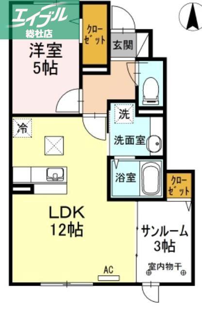 KADOYAKAN E棟(1LDK/1階)の間取り写真