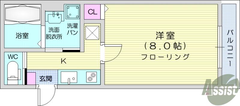 シャルム桜ヶ丘(1K/2階)の間取り写真
