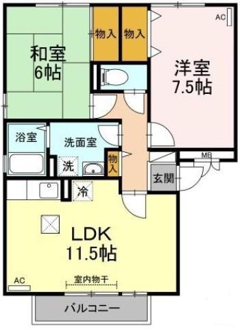ファミール三軒屋 A棟(2LDK/1階)の間取り写真