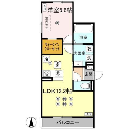 ベルナシェンテ南松山(1LDK/1階)の間取り写真