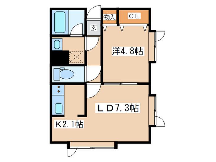 グリュックス・クレーN4(1LDK/2階)の間取り写真