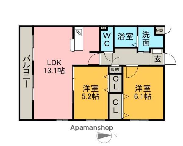 緒川プラザ(2LDK/2階)の間取り写真