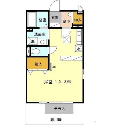 リバーハイツB棟(ワンルーム/1階)の間取り写真