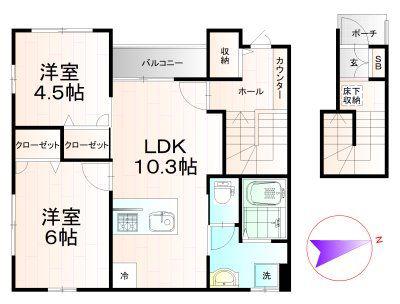 エスペランス西保木間(2LDK/2階)の間取り写真