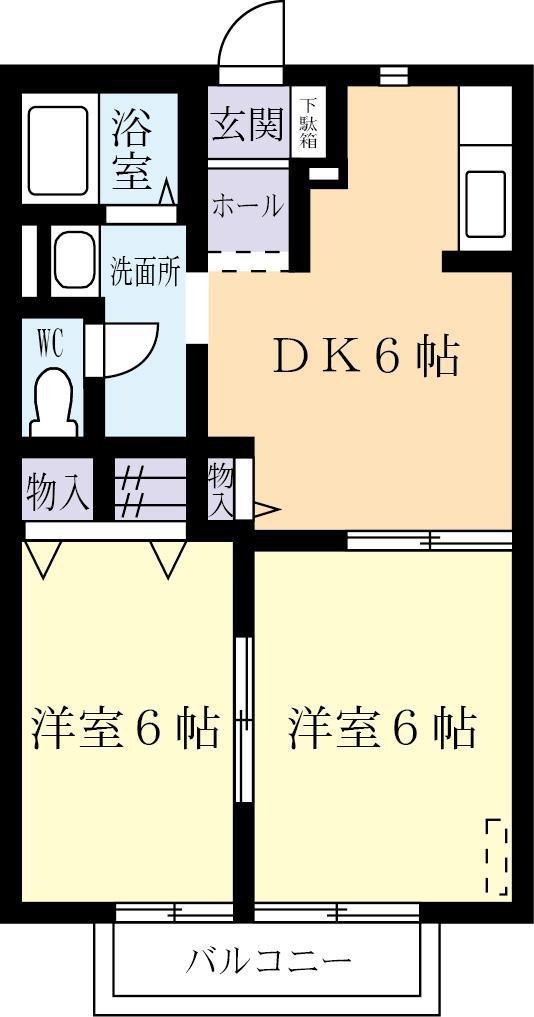 ルミエール(2DK/2階)の間取り写真
