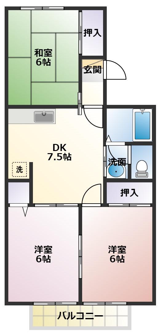 セジュール長谷川B棟(3DK/2階)の間取り写真
