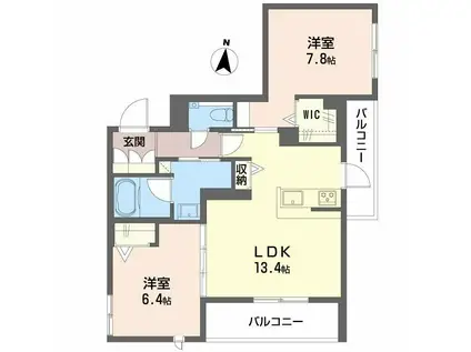 シャーメゾン 朔 OKAMOTO(2LDK/2階)の間取り写真