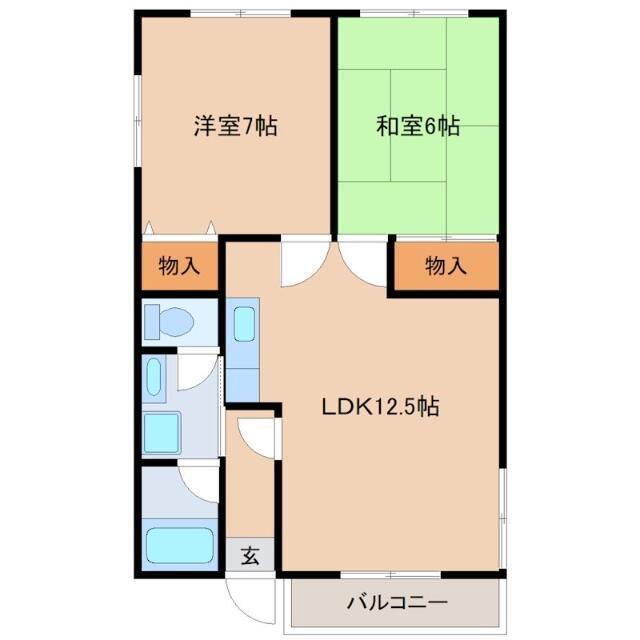 ベルメゾン奥住B(2LDK/1階)の間取り写真