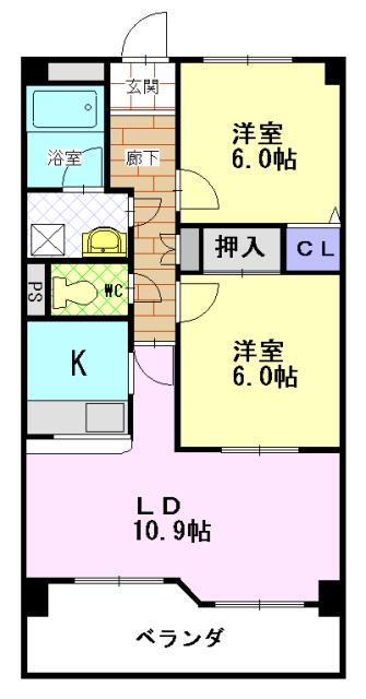 第6田中ビル(2LDK/2階)の間取り写真