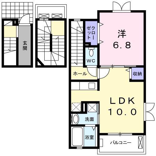 プラシード染宮(1LDK/3階)の間取り写真