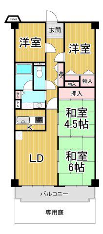 ファミリープラザ宝塚 A棟(4LDK/1階)の間取り写真