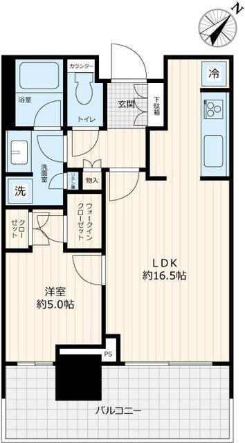 パークタワー勝どきミッド(1LDK/16階)の間取り写真