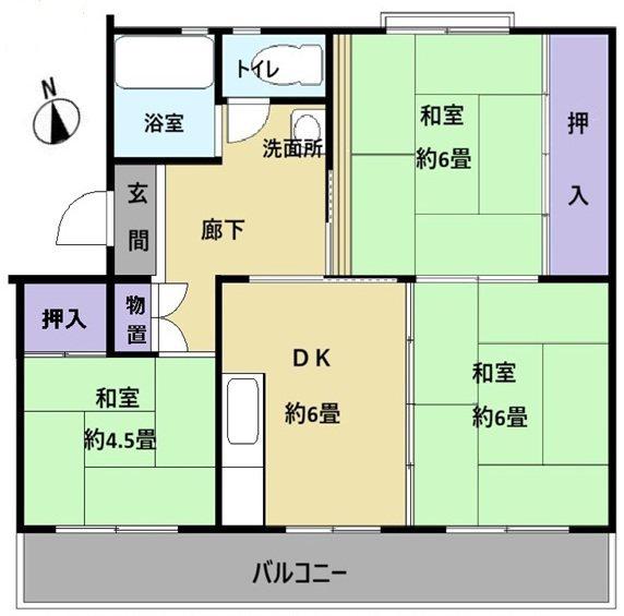 南大和団地 13号棟(3DK/2階)の間取り写真