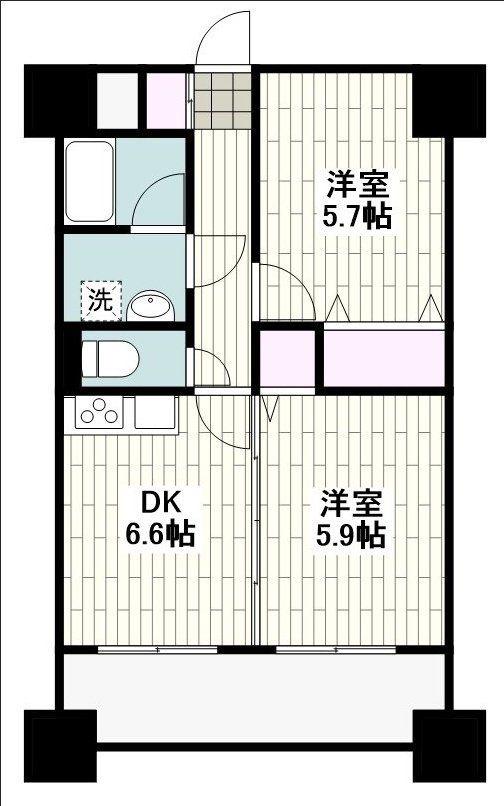 ニューシティアパートメンツ南小倉Ⅰ(2DK/9階)の間取り写真