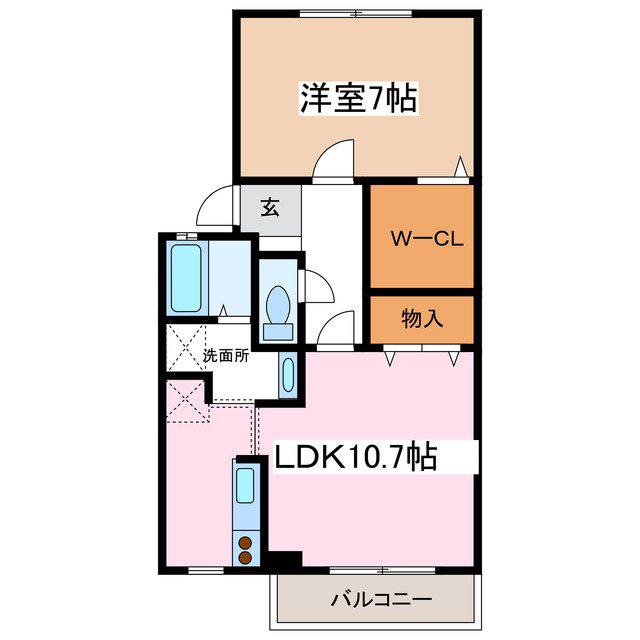 グランシャリオB(1LDK/2階)の間取り写真