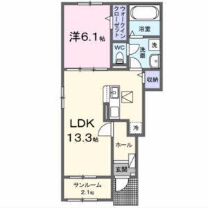 名鉄名古屋本線 岐南駅 徒歩32分 2階建 築1年(1LDK/1階)の間取り写真