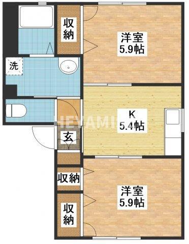 フォーレスヤマグチ B棟(2K/1階)の間取り写真