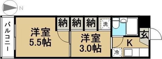 ガーデンハイツ神山(2K/3階)の間取り写真