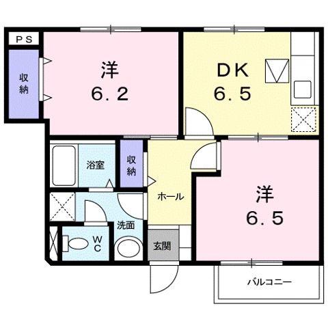 アウローラB(2DK/1階)の間取り写真