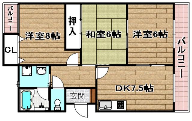 ハイツ高丸(3DK/2階)の間取り写真